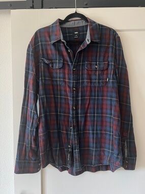 Vans Men's Blue and Red Plaid Button-Down Shirt